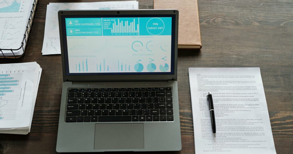 Laptop dashboard and documents supporting data protection complaint evidence review