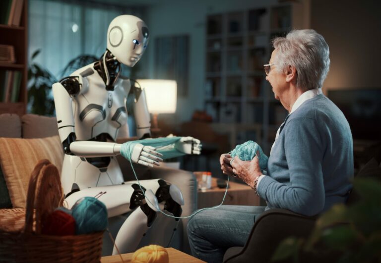Older person interacting with a companion robot in a home setting